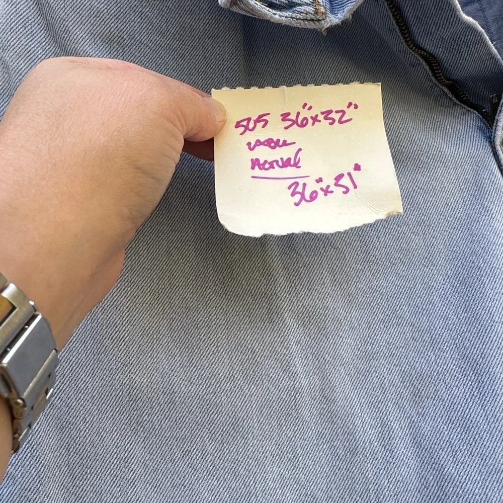 Levi’s 505 Men’s Jeans label is 36” x31”- actual is 35”x 31”
